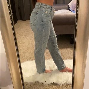 Distressed High-Rise Mom Jeans - Size Small